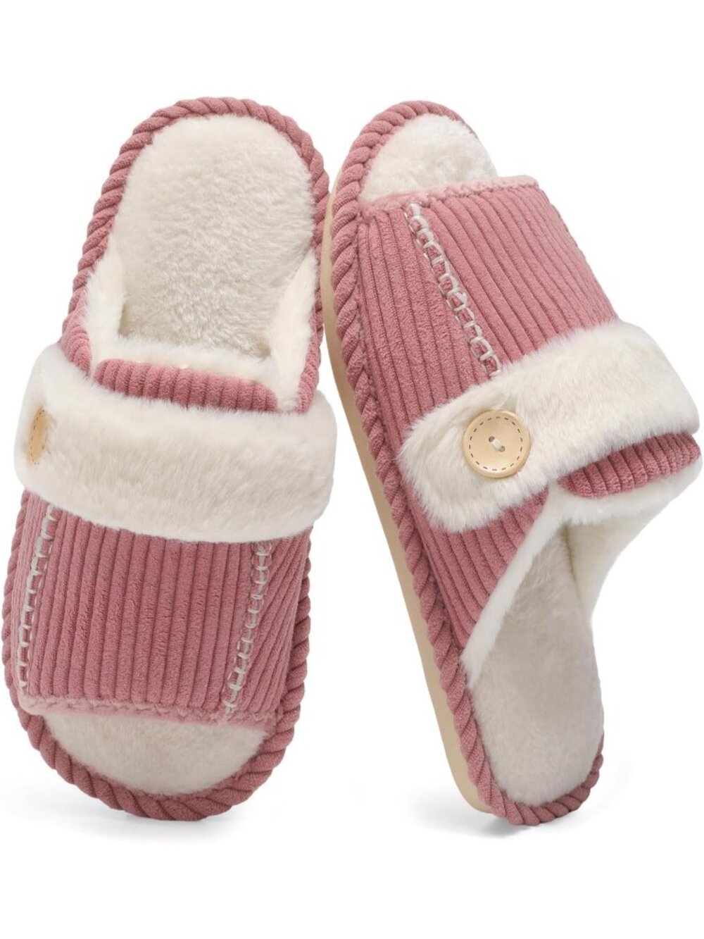 Women's Pink Fuzzy Open Toe Slippers Memory Foam Faux Fur House Non-slip Shoes